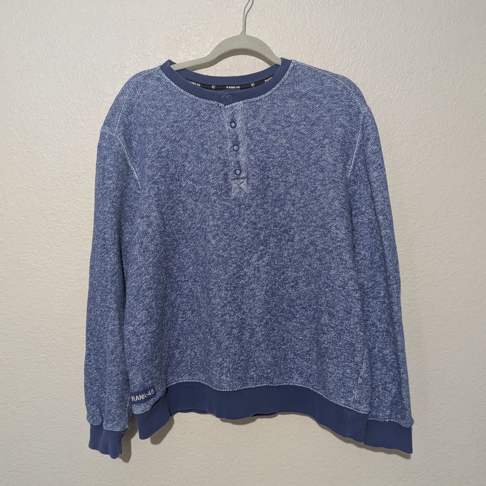 Rank 45 Blue Heather Henley Quarter Snap Long Sleeve Cotton Shirt